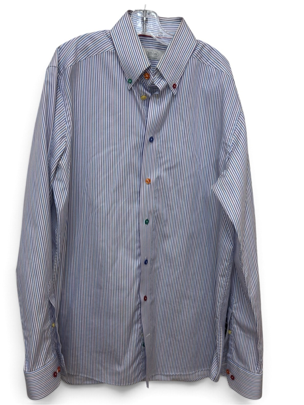 Eton Contemporary Men 15.5 39 Multicolor Stripe Shirt Colorful Buttons